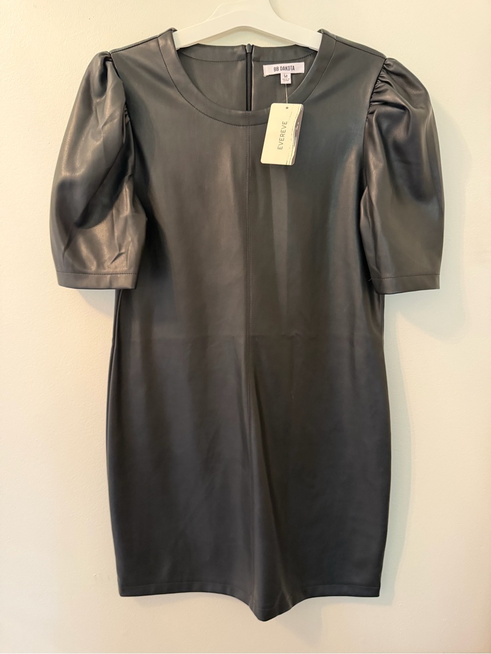 BB Dakota Black Faux Leather Puff Sleeve Shift Dress